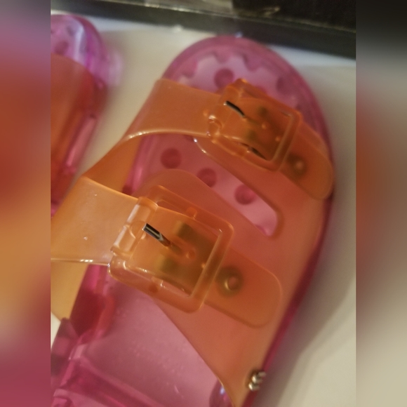 Mini Melissa Jelly buckle slides sandals girls 4 pink orange - Picture 6 of 11